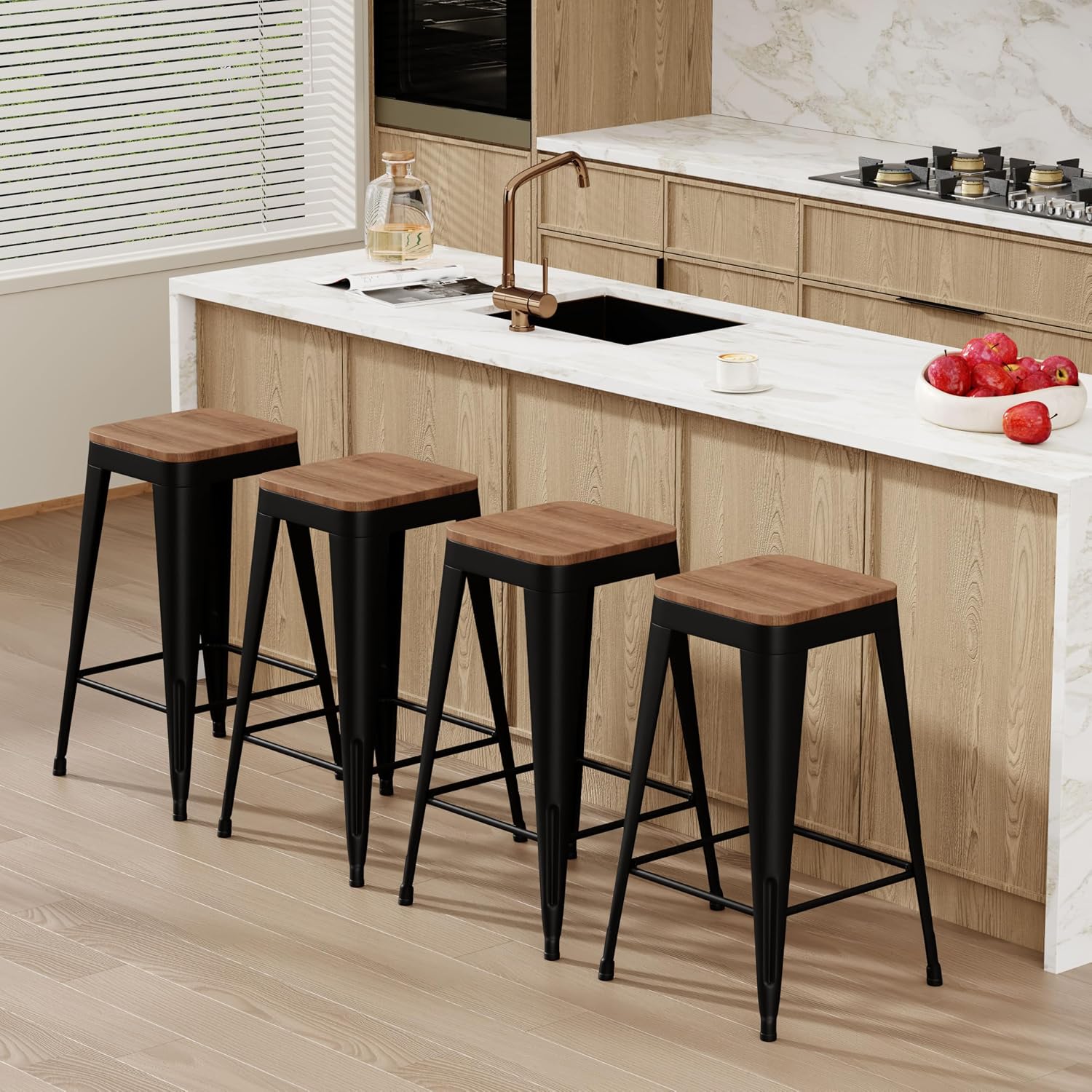 Black Wood Stackable Counter Stools