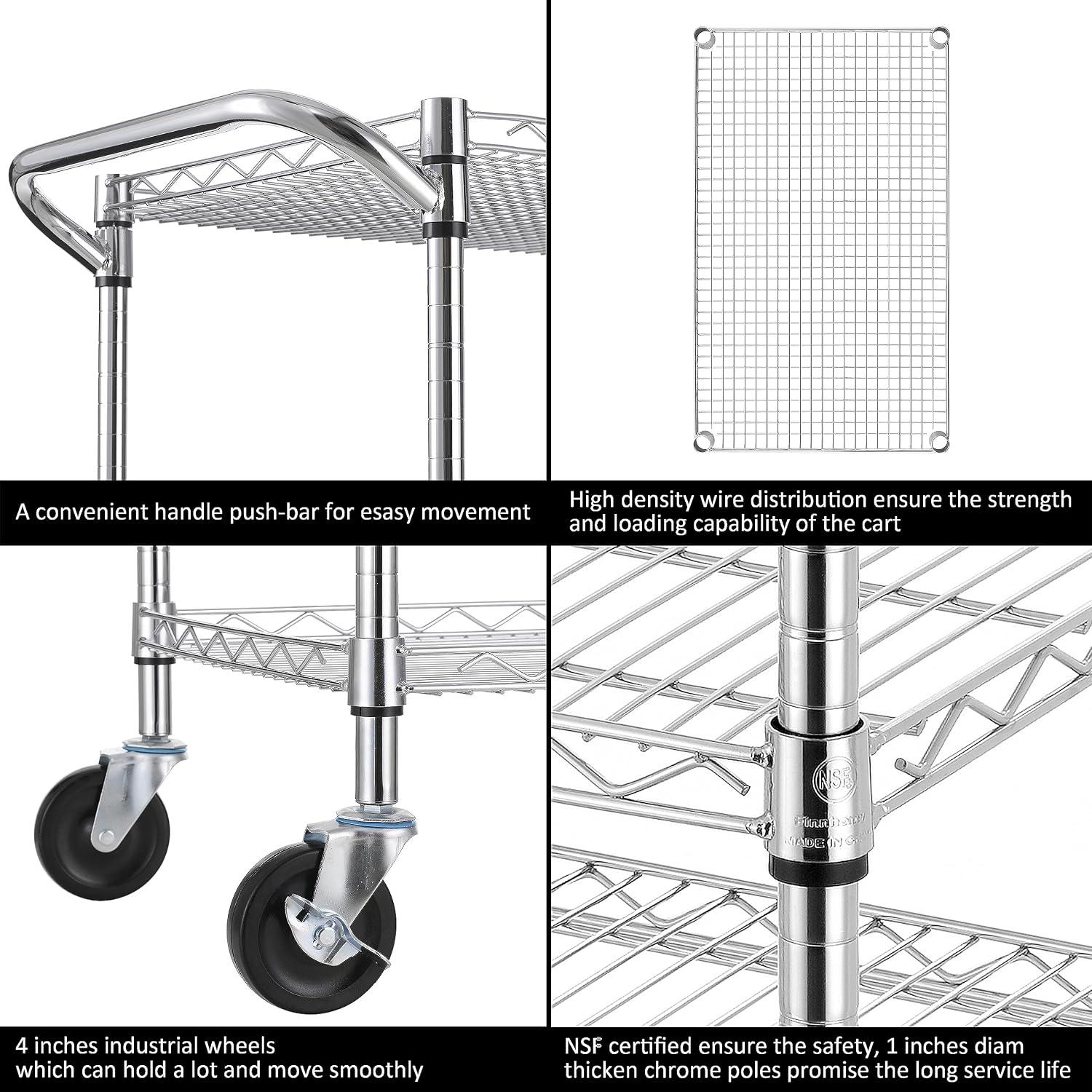 3-Tier Steel Rolling Utility Cart