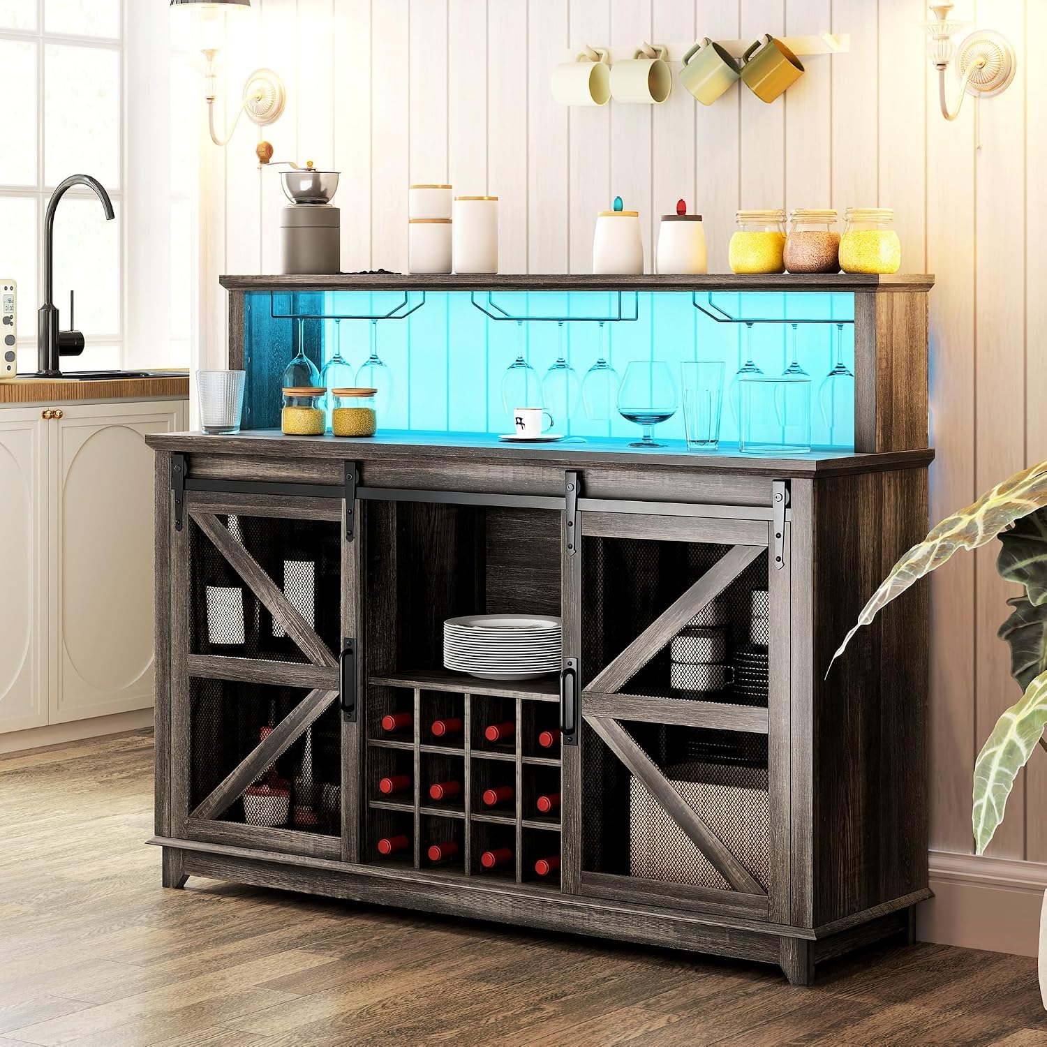 Dark Brown LED Wine Bar Sideboard